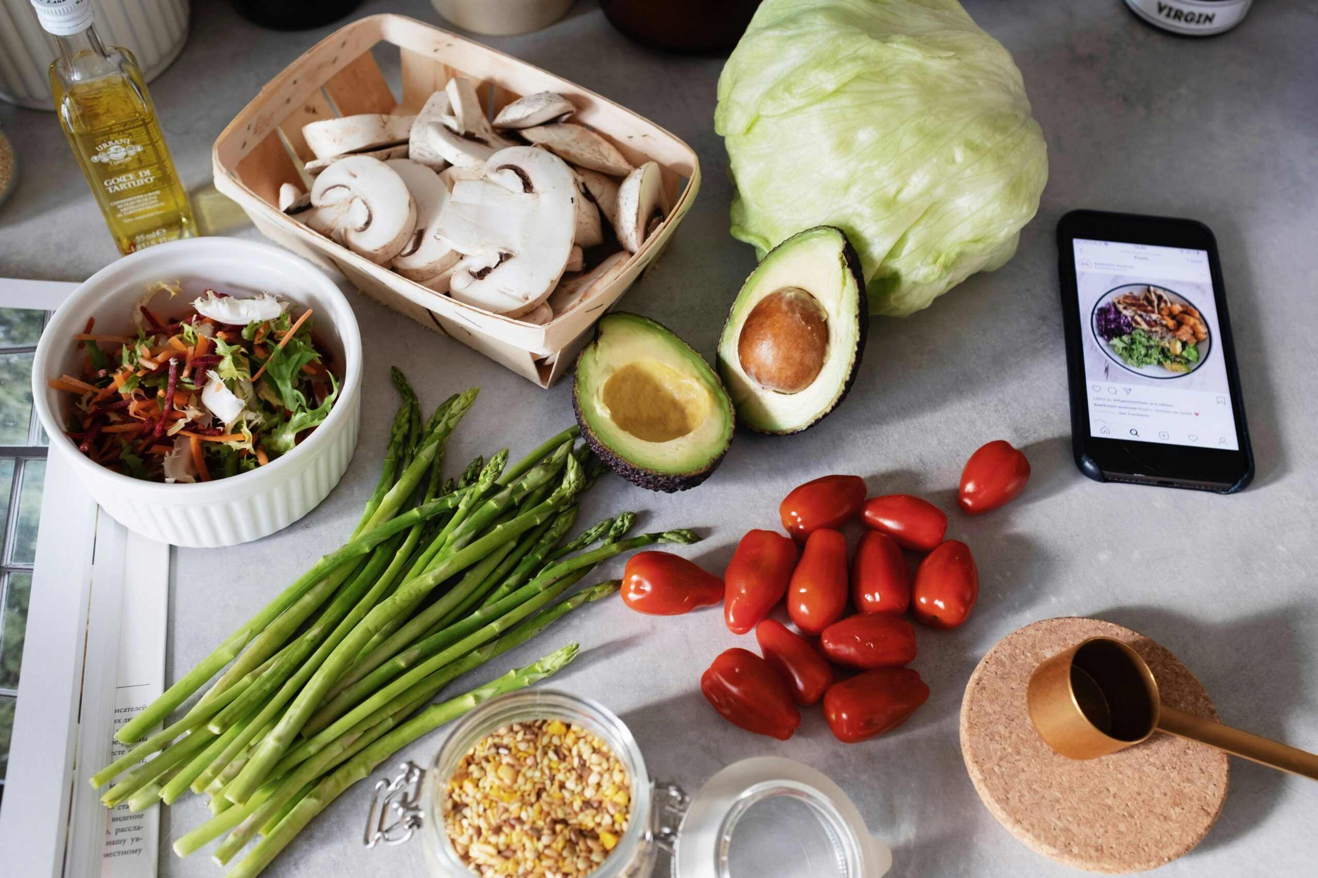A fresh selection of vegetables and ingredients for preparing a nutritious meal.